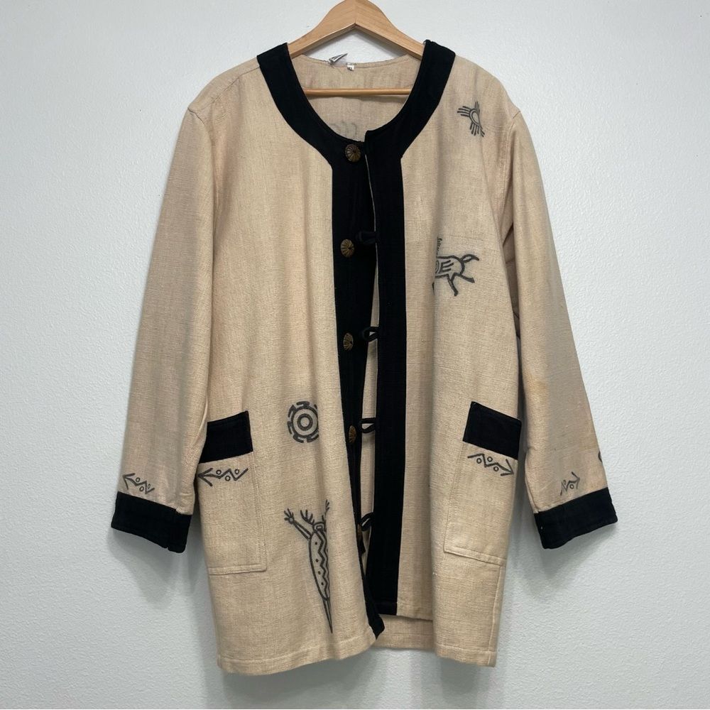 Vintage Venus Imports 100% Cotton Jacket Black and Natural Size XL Southwestern